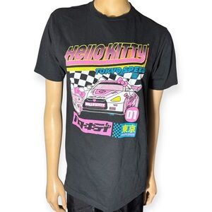 Hello Kitty Black Tee with Pink, Yellow & Blue Racing Graphic size M
